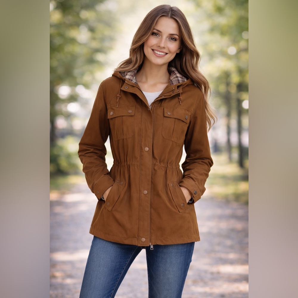 Aeropostale Brown Flannel Lined Hooded Utility Jacket Gorpcore Preppy Outdoor M